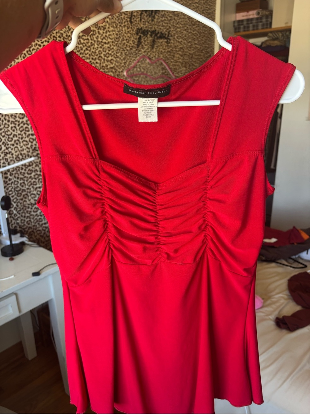 American City Wear Red Ruched Sleeveless Blouse